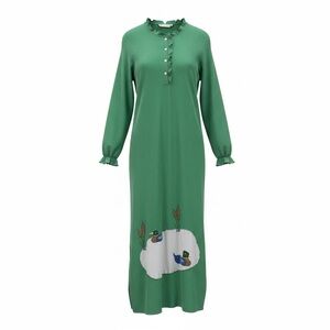 J. Christopher Women Maxi Caftan Nightgown Kelly Green Duck Design Sz M Vintage